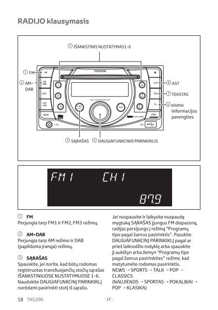 Toyota TAS200 - PZ420-00212-LT - TAS200 (Lithuanian) - mode d'emploi