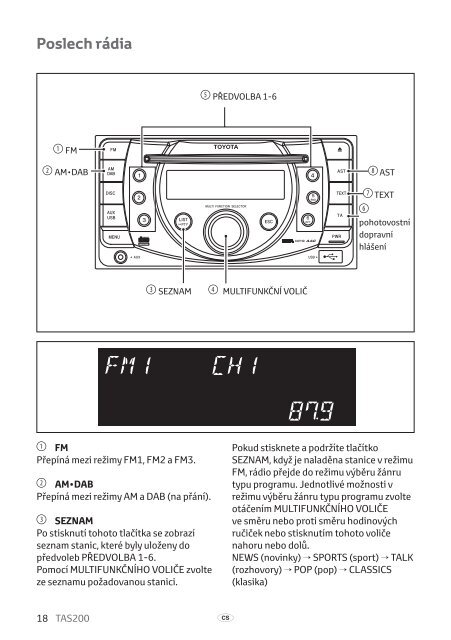 Toyota TAS200 - PZ420-00212-CS - TAS200 (Czech) - mode d'emploi