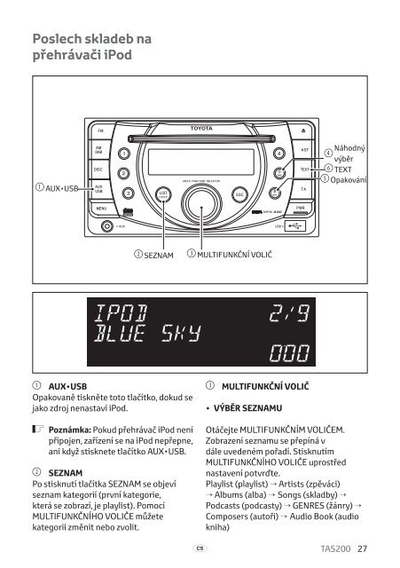 Toyota TAS200 - PZ420-00212-CS - TAS200 (Czech) - mode d'emploi