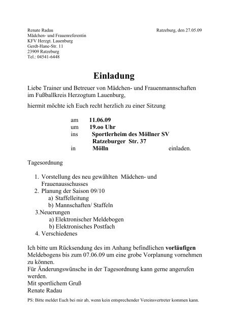 Einladung - KFV Herzogtum Lauenburg