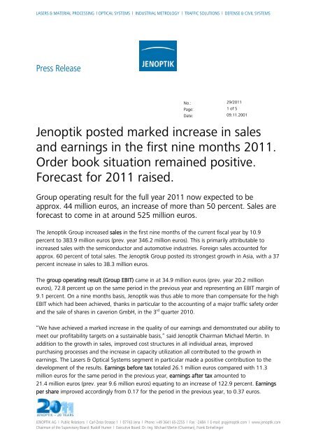 Press Release - Jenoptik AG
