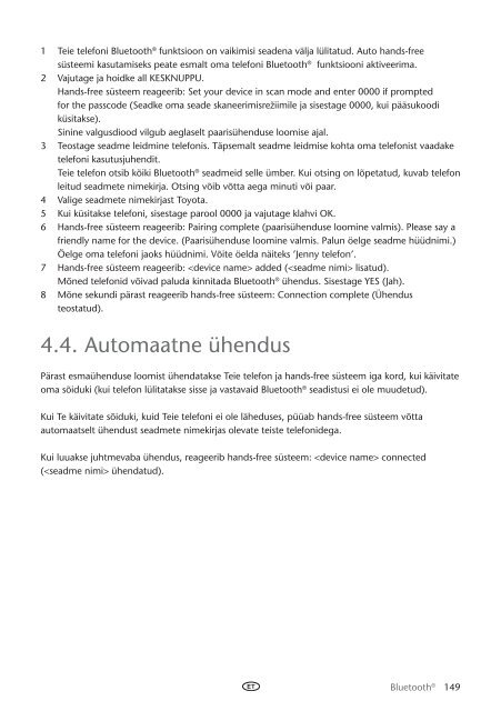 Toyota Bluetooth UIM English Russian Lithuanian Latvian Estonian - PZ420-00292-BE - Bluetooth UIM English Russian Lithuanian Latvian Estonian - mode d'emploi