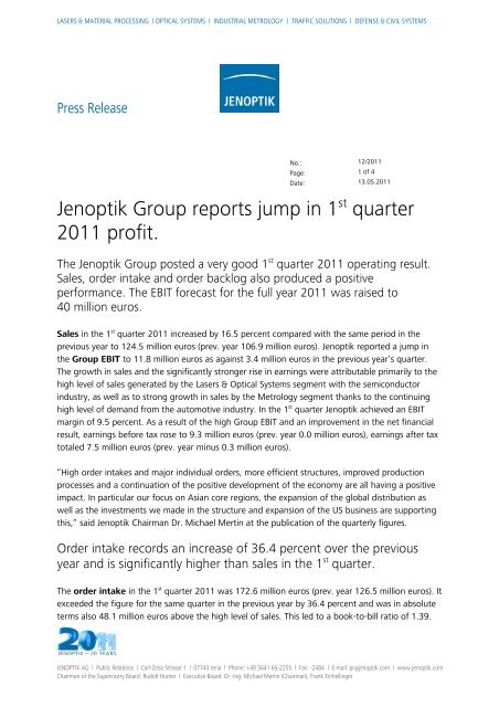 Press release (PDF) - Jenoptik AG