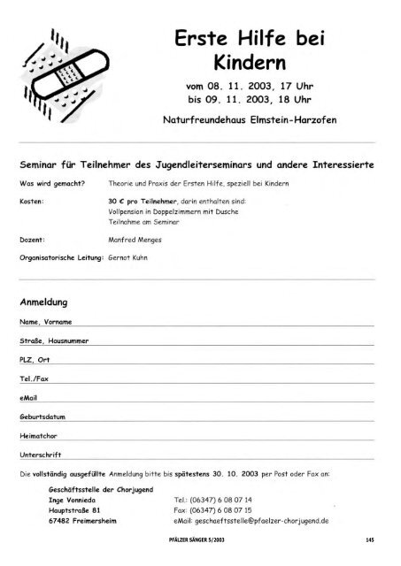 Sonntag, 9. November 2003, 16.00 Uhr ... - ChorPfalz online