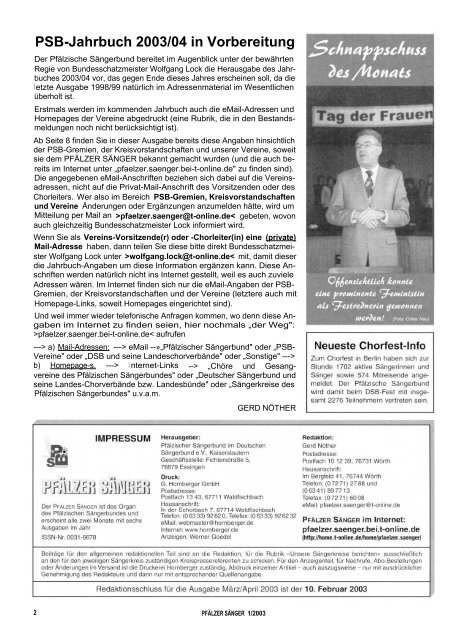 Sonntag, 9. November 2003, 16.00 Uhr ... - ChorPfalz online