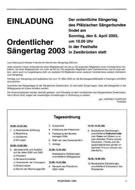 Sonntag, 9. November 2003, 16.00 Uhr ... - ChorPfalz online