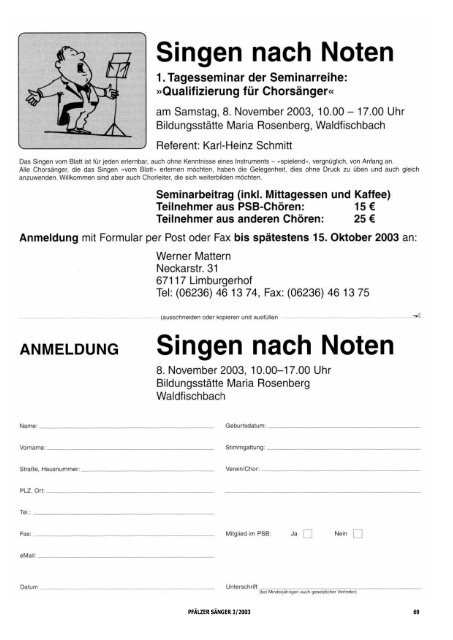 Sonntag, 9. November 2003, 16.00 Uhr ... - ChorPfalz online