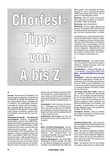 Sonntag, 9. November 2003, 16.00 Uhr ... - ChorPfalz online