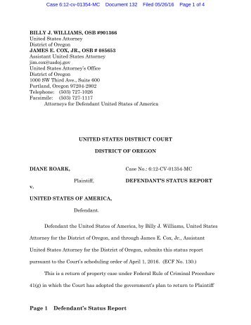 Page 1 Defendant’s Status Report