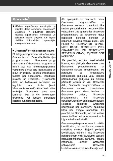 Toyota Toyota Touch &amp;amp; Go - PZ490-00331-*0 - Toyota Touch &amp; Go - Toyota Touch &amp; Go Plus - Latvian - mode d'emploi