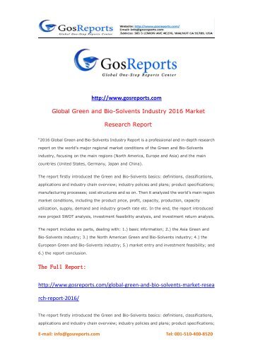 Global Green and Bio-Solvents Market Research Report 2016