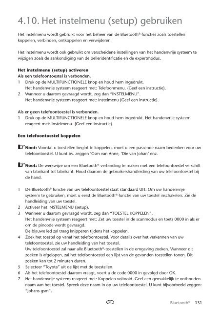 Toyota Bluetooth UIM English French German Dutch Italian - PZ420-00295-ME - Bluetooth UIM English French German Dutch Italian - mode d'emploi