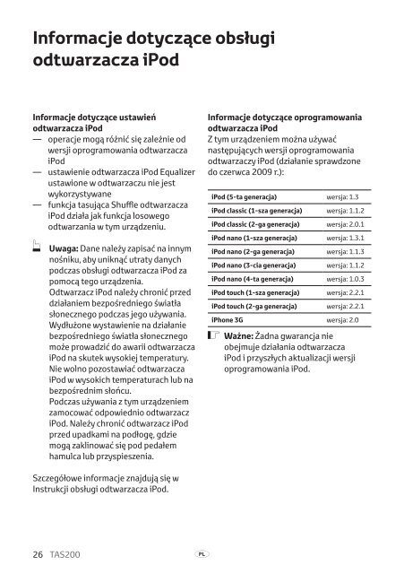 Toyota TAS200 - PZ420-00212-PL - TAS200 (Polish) - mode d'emploi