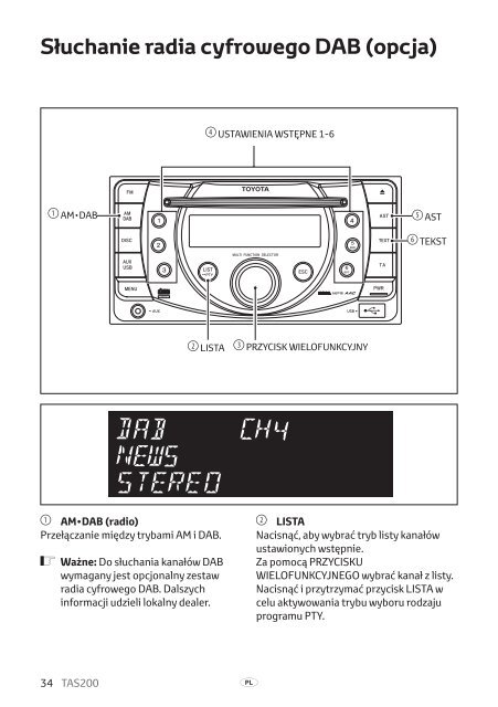 Toyota TAS200 - PZ420-00212-PL - TAS200 (Polish) - mode d'emploi