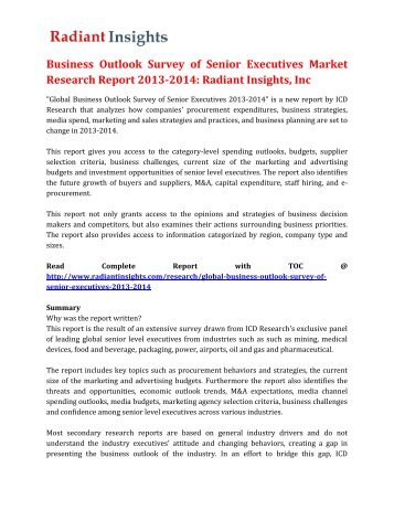 Business Outlook Survey of Senior Executives Market Research Report 2013-2014