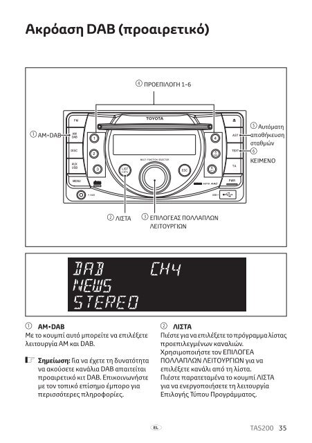 Toyota TAS200 - PZ420-00212-EL - TAS200 (Greek) - mode d'emploi