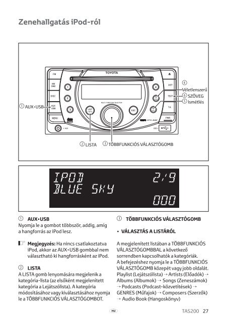 Toyota TAS200 - PZ420-00212-HU - TAS200 (Hungarian) - mode d'emploi