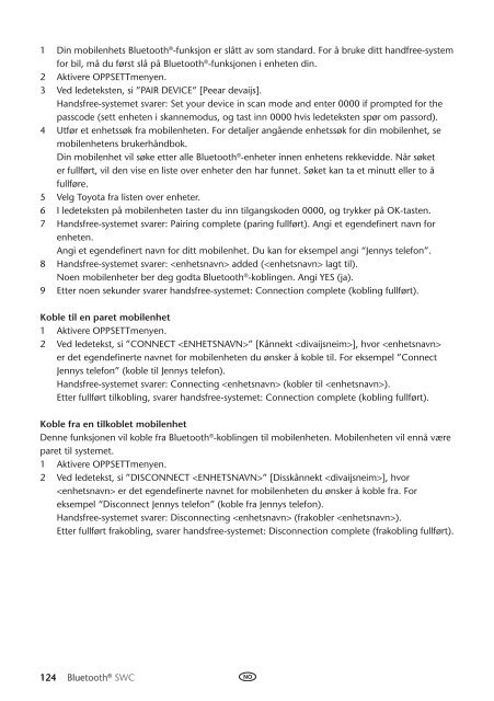 Toyota Bluetooth SWC English Danish Finnish Norwegian Swedish - PZ420-00293-NE - Bluetooth SWC English Danish Finnish Norwegian Swedish - mode d'emploi