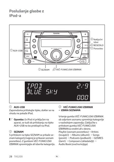 Toyota TAS200 - PZ420-00212-SL - TAS200 (Slovenian) - mode d'emploi