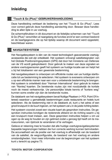 Toyota Toyota Touch &amp;amp; Go - PZ490-00331-*0 - Toyota Touch &amp; Go - Toyota Touch &amp; Go Plus - Dutch - mode d'emploi