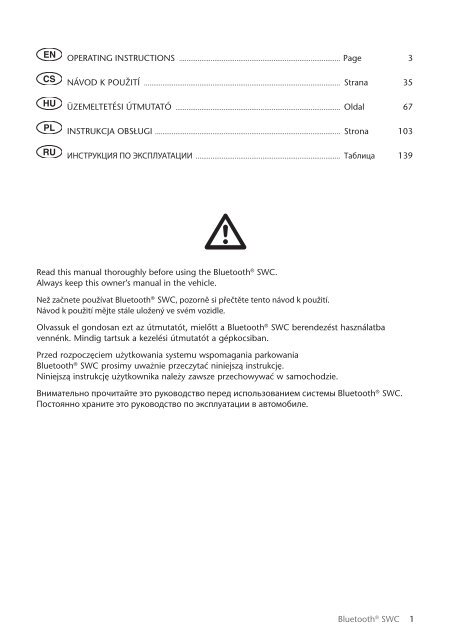 Toyota Bluetooth SWC English Czech Hungarian Polish Russian - PZ420-00293-EE - Bluetooth SWC English Czech Hungarian Polish Russian - mode d'emploi