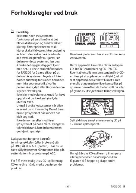 Toyota TAS200 - PZ420-00212-NO - TAS200 (Norwegian) - mode d'emploi