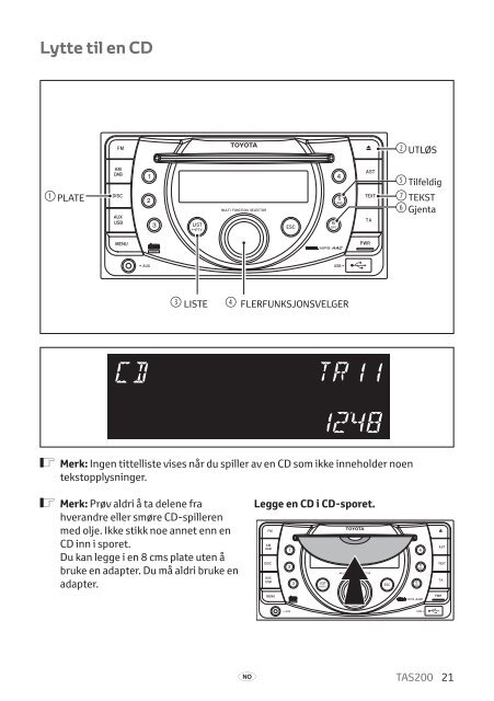 Toyota TAS200 - PZ420-00212-NO - TAS200 (Norwegian) - mode d'emploi