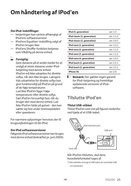 Toyota TAS200 - PZ420-00212-DA - TAS200 (Danish) - mode d'emploi