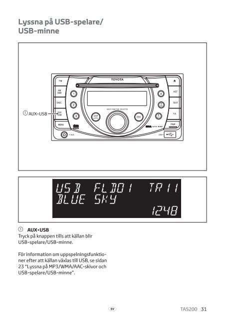 Toyota TAS200 - PZ420-00212-SV - TAS200 (Swedish) - mode d'emploi