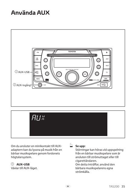 Toyota TAS200 - PZ420-00212-SV - TAS200 (Swedish) - mode d'emploi