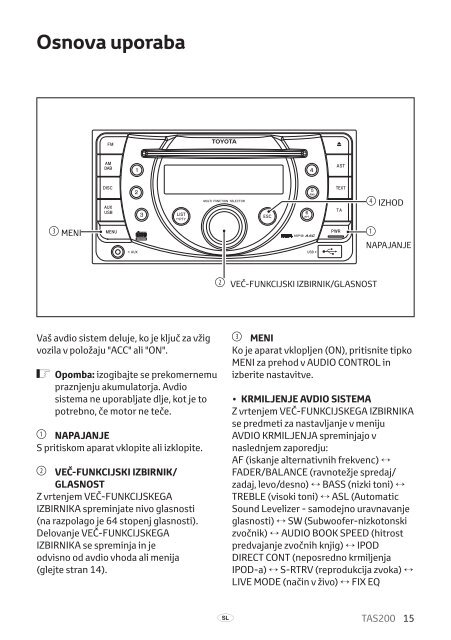 Toyota TAS200 - PZ420-00212-SL - TAS200 (Slovenian) - mode d'emploi