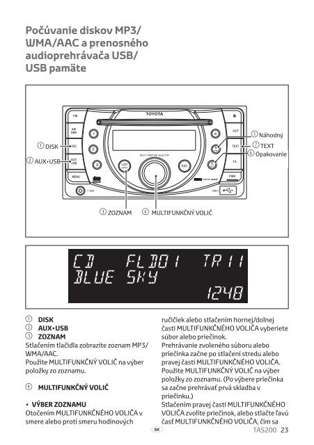 Toyota TAS200 - PZ420-00212-SK - TAS200 (Slovak) - mode d'emploi