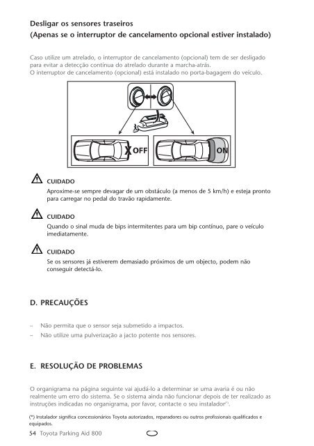 Toyota Toyota Parking Aid 800 - PZ464-00425-40 - Toyota Parking Aid 800 - mode d'emploi