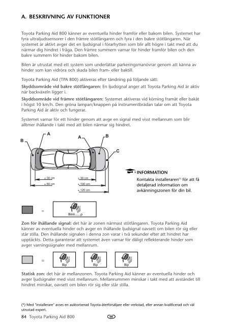 Toyota Toyota Parking Aid 800 - PZ464-00425-40 - Toyota Parking Aid 800 - mode d'emploi