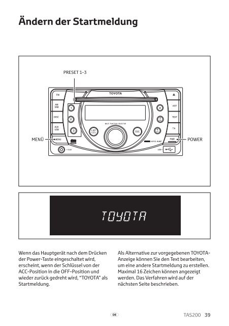 Toyota TAS200 - PZ420-00212-DE - TAS200 (German) - mode d'emploi