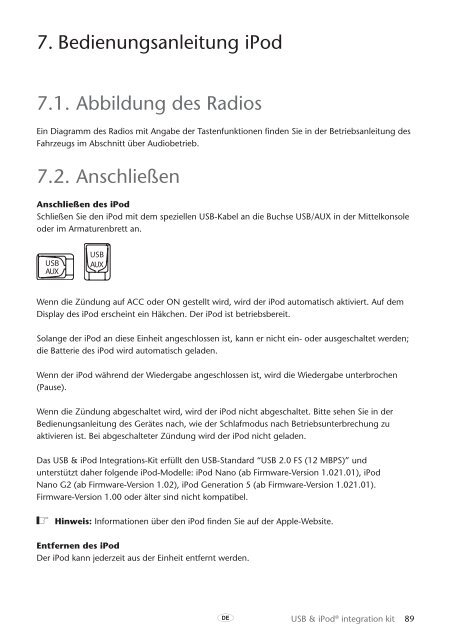 Toyota USB &amp;amp; iPod interface kit - PZ473-00266-00 - USB &amp; iPod interface kit (English, French, German, Dutch, Italian) - mode d'emploi