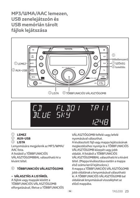 Toyota TAS200 - PZ420-00212-HU - TAS200 (Hungarian) - mode d'emploi