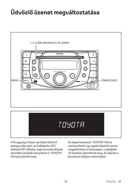 Toyota TAS200 - PZ420-00212-HU - TAS200 (Hungarian) - mode d'emploi