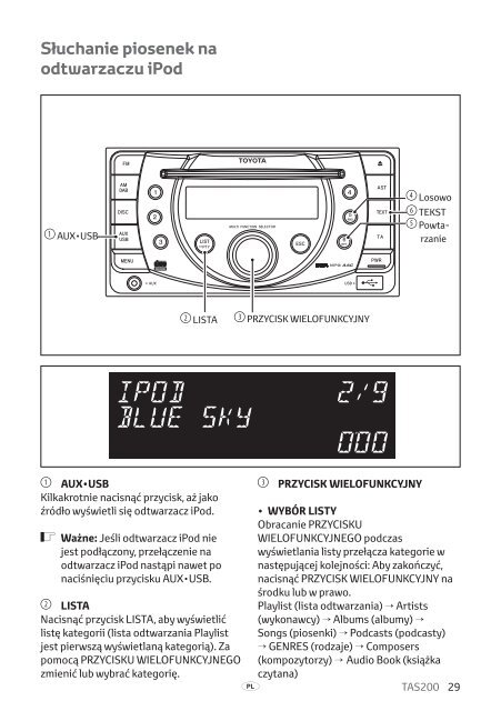 Toyota TAS200 - PZ420-00212-PL - TAS200 (Polish) - mode d'emploi