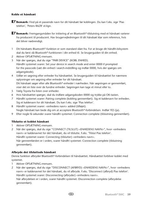 Toyota Bluetooth SWC English Danish Finnish Norwegian Swedish - PZ420-00296-NE - Bluetooth SWC English Danish Finnish Norwegian Swedish - mode d'emploi