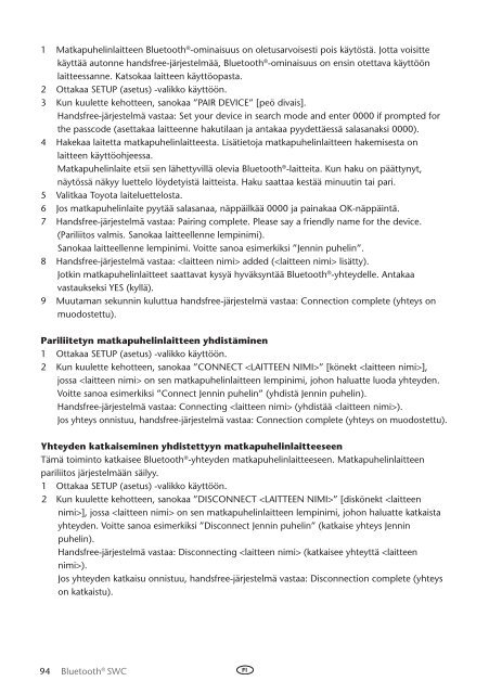 Toyota Bluetooth SWC English Danish Finnish Norwegian Swedish - PZ420-00296-NE - Bluetooth SWC English Danish Finnish Norwegian Swedish - mode d'emploi