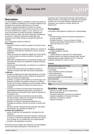 Description Formation Qualités requises - ERNE surface AG