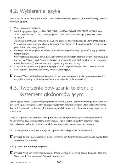 Toyota Bluetooth SWC English Czech Hungarian Polish Russian - PZ420-00296-EE - Bluetooth SWC English Czech Hungarian Polish Russian - mode d'emploi