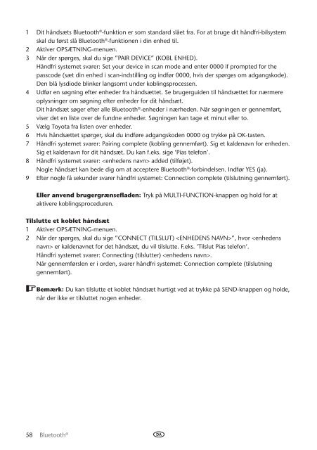 Toyota Bluetooth UIM English Danish Finnish Norwegian Swedish - PZ420-00292-NE - Bluetooth UIM English Danish Finnish Norwegian Swedish - mode d'emploi