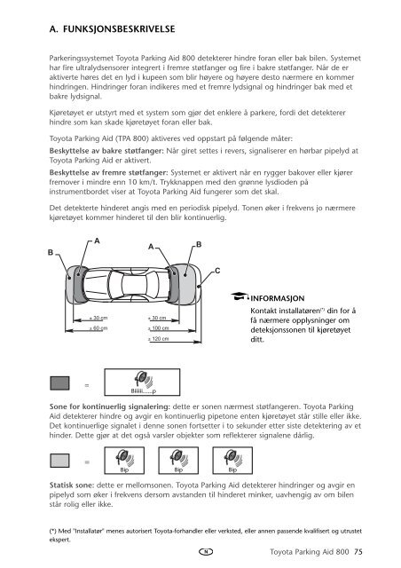 Toyota Toyota Parking Aid 800 - PZ464-00425-40 - Toyota Parking Aid 800 - mode d'emploi