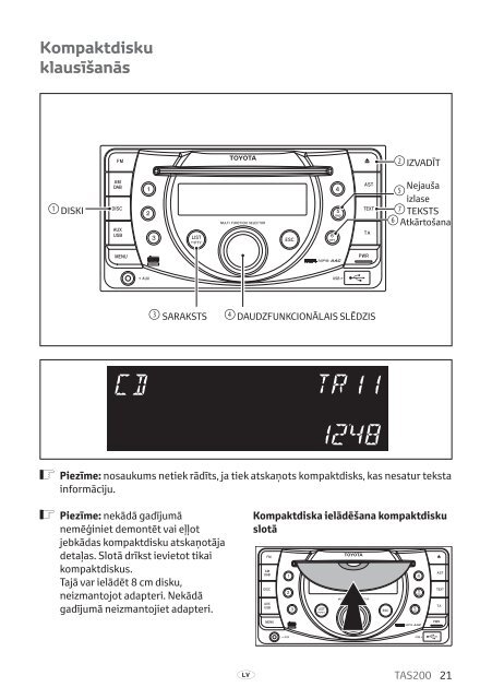 Toyota TAS200 - PZ420-00212-LV - TAS200 (Latvian) - mode d'emploi