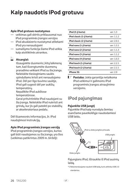 Toyota TAS200 - PZ420-00212-LT - TAS200 (Lithuanian) - mode d'emploi