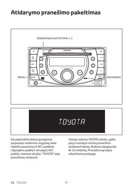 Toyota TAS200 - PZ420-00212-LT - TAS200 (Lithuanian) - mode d'emploi