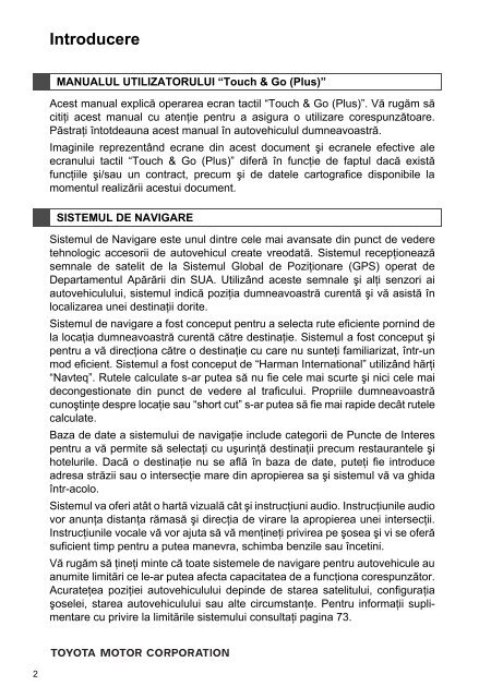 Toyota Toyota Touch &amp;amp; Go - PZ490-00331-*0 - Toyota Touch &amp; Go - Toyota Touch &amp; Go Plus - Romanian - mode d'emploi