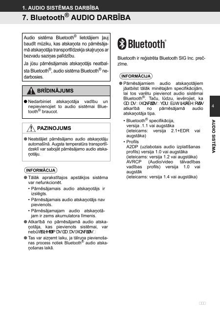 Toyota Toyota Touch &amp;amp; Go - PZ490-00331-*0 - Toyota Touch &amp; Go - Toyota Touch &amp; Go Plus - Latvian - mode d'emploi